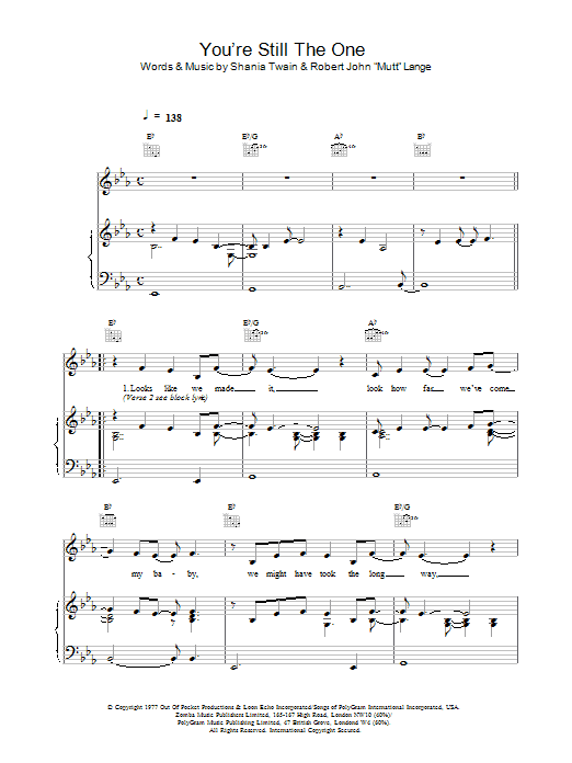 Learn to play Shania Twain You're Still The One sheet music for Keyboard in minutes. Shania Twain You're Still The One sheet music preview music notes and score for Keyboard including 2 page(s)