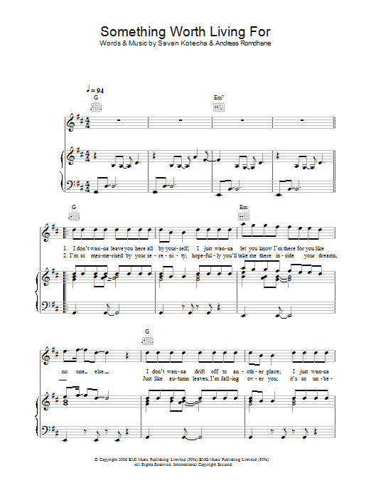 Shayne Ward Something Worth Living For sheet music, chords, lyrics - Printable PDF for Piano, Vocal & Guitar (Right-Hand Melody)