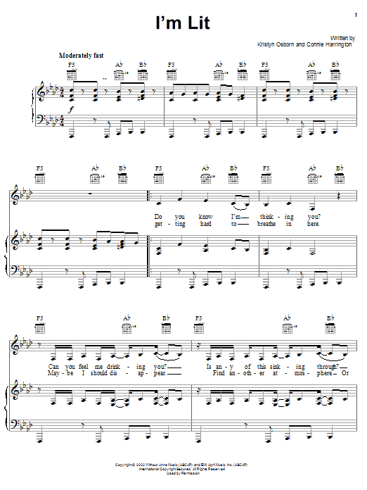 Learn to play SHeDAISY I'm Lit sheet music for Piano, Vocal & Guitar (Right-Hand Melody) in minutes. SHeDAISY I'm Lit sheet music preview music notes and score for Piano, Vocal & Guitar (Right-Hand Melody) including 5 page(s)
