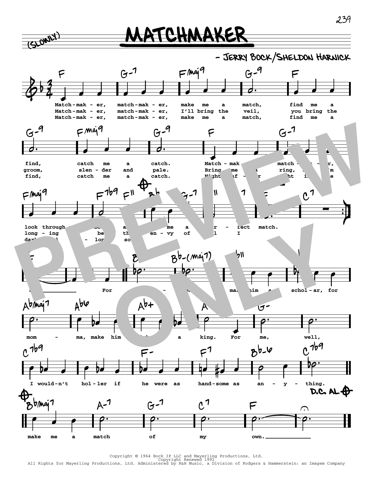 Learn to play Sheldon Harnick Matchmaker (High Voice) (from Fiddler On The Roof) sheet music for Real Book – Melody, Lyrics & Chords in minutes. Sheldon Harnick Matchmaker (High Voice) (from Fiddler On The Roof) sheet music preview music notes and score for Real Book – Melody, Lyrics & Chords including 1 page(s)