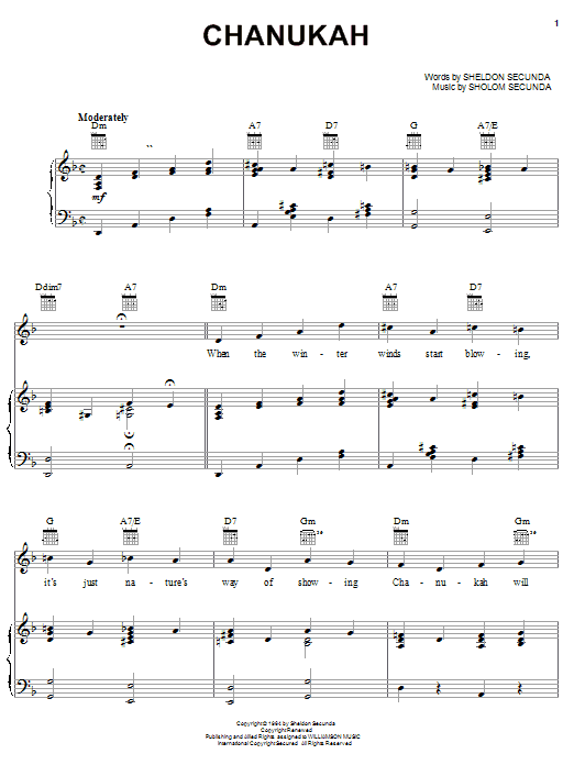 Learn to play Sheldon Secunda Chanukah sheet music for Piano, Vocal & Guitar (Right-Hand Melody) in minutes. Sheldon Secunda Chanukah sheet music preview music notes and score for Piano, Vocal & Guitar (Right-Hand Melody) including 8 page(s)