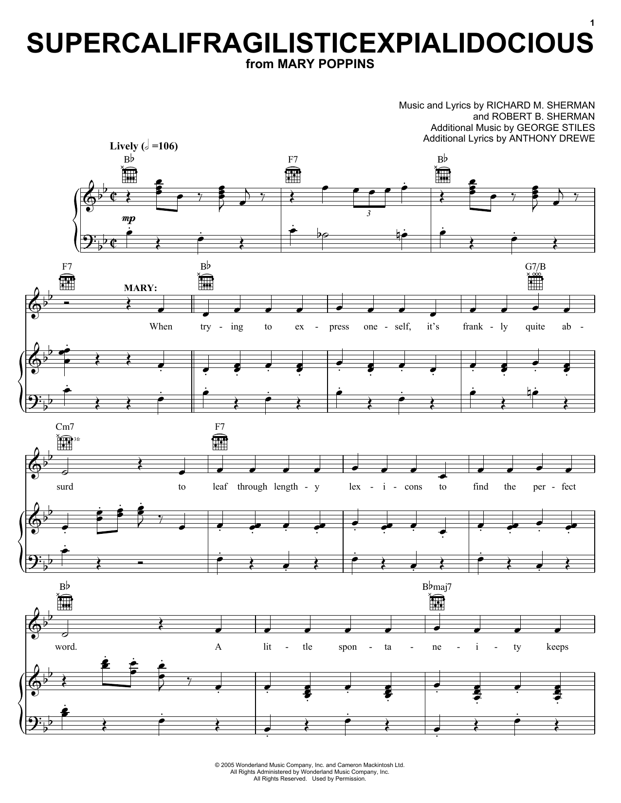 Sherman Brothers Supercalifragilisticexpialidocious (from Mary Poppins) sheet music preview music notes and score for Ukulele Ensemble including 2 page(s)