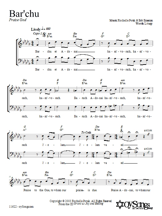 Learn to play Shir Harmony Bar'chu sheet music for 2-Part Choir in minutes. Shir Harmony Bar'chu sheet music preview music notes and score for 2-Part Choir including 2 page(s)
