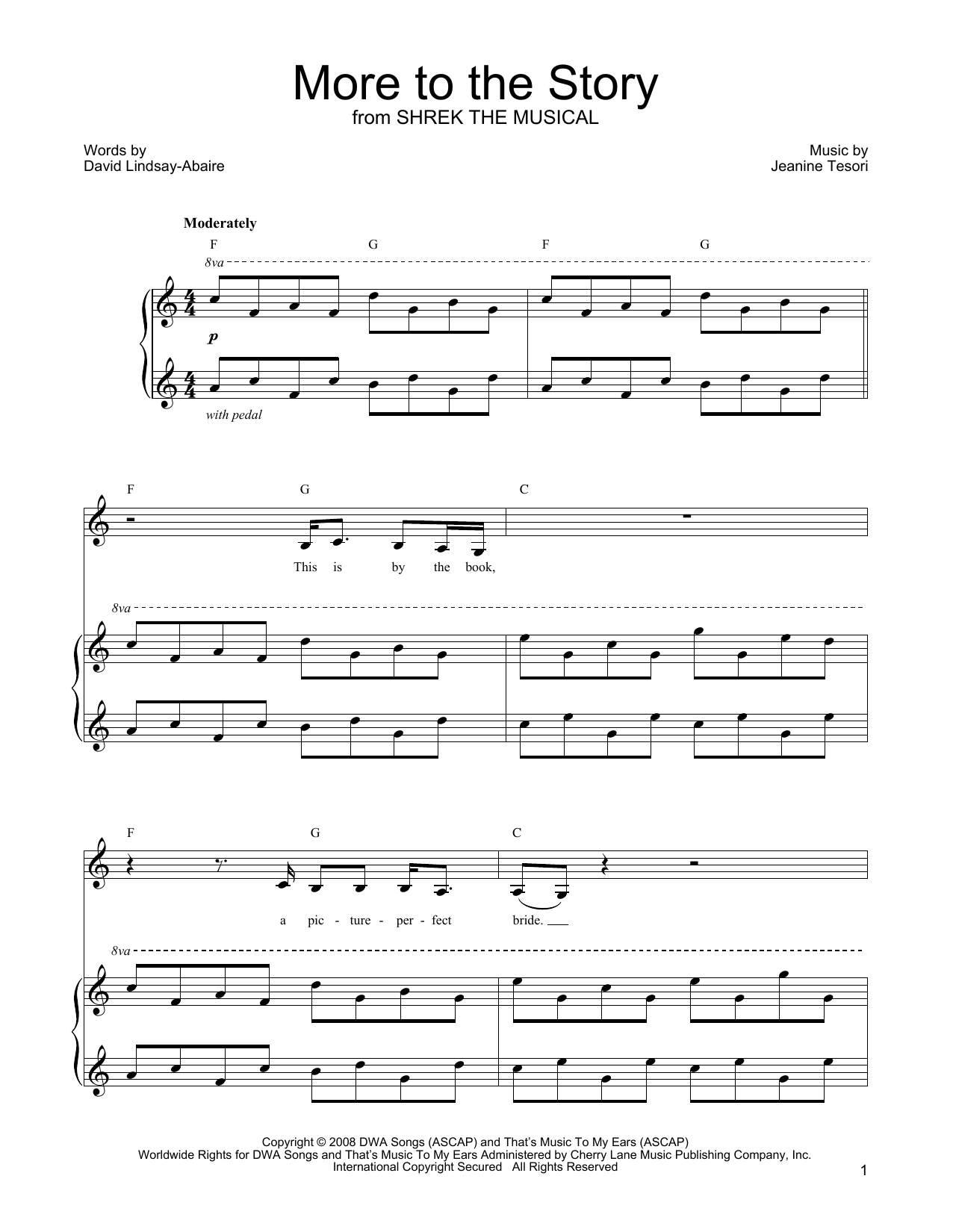 Shrek The Musical More To The Story sheet music preview music notes and score for Piano, Vocal & Guitar (Right-Hand Melody) including 8 page(s)
