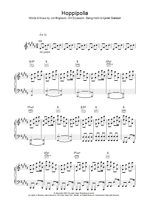 Sigur Ros Hoppipolla sheet music preview music notes and score for Piano, Vocal & Guitar including 7 page(s)