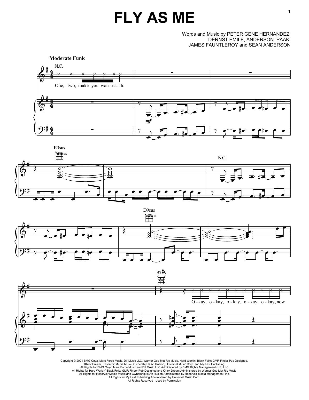 Learn to play Silk Sonic Fly As Me sheet music for Piano, Vocal & Guitar Chords (Right-Hand Melody) in minutes. Silk Sonic Fly As Me sheet music preview music notes and score for Piano, Vocal & Guitar Chords (Right-Hand Melody) including 7 page(s)