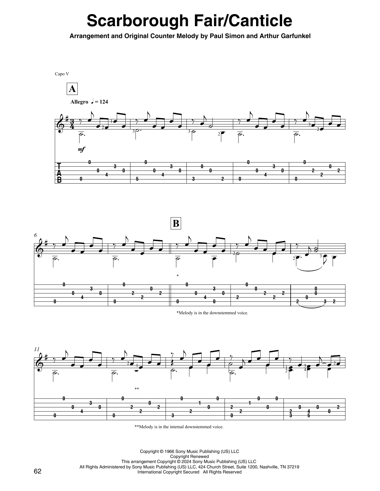 Simon & Garfunkel Scarborough Fair/Canticle (arr. David Jaggs) sheet music, chords, lyrics - Printable PDF for Solo Guitar