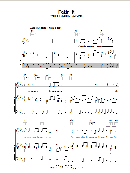 Simon & Garfunkel Fakin' It sheet music preview music notes and score for Piano, Vocal & Guitar (Right-Hand Melody) including 8 page(s)