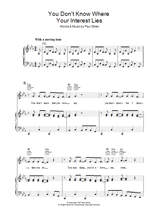 Simon & Garfunkel You Don't Know Where Your Interest Lies sheet music preview music notes and score for Piano, Vocal & Guitar (Right-Hand Melody) including 5 page(s)