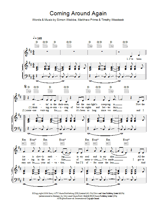Learn to play Simon Webbe Coming Around Again sheet music for Piano, Vocal & Guitar in minutes. Simon Webbe Coming Around Again sheet music preview music notes and score for Piano, Vocal & Guitar including 5 page(s)
