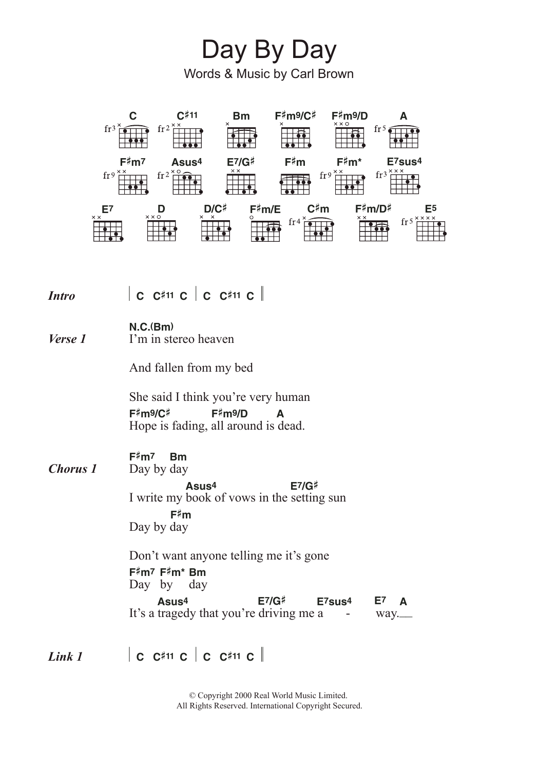 Sizer Barker Day By Day sheet music, chords, lyrics - Printable PDF for Lyrics & Chords