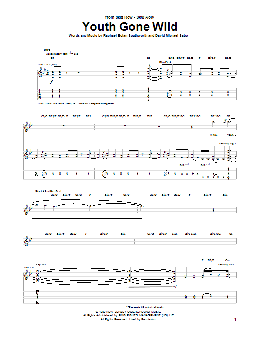 Learn to play Skid Row Youth Gone Wild sheet music for Guitar Tab in minutes. Skid Row Youth Gone Wild sheet music preview music notes and score for Guitar Tab including 9 page(s)