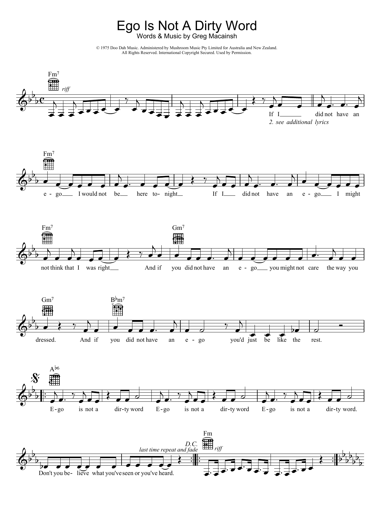 Learn to play Skyhooks Ego Is Not A Dirty Word sheet music for Melody Line, Lyrics & Chords in minutes. Skyhooks Ego Is Not A Dirty Word sheet music preview music notes and score for Melody Line, Lyrics & Chords including 2 page(s)