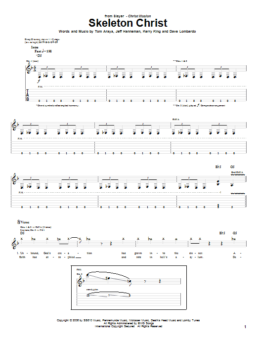 Learn to play Slayer Skeleton Christ sheet music for Guitar Tab in minutes. Slayer Skeleton Christ sheet music preview music notes and score for Guitar Tab including 14 page(s)