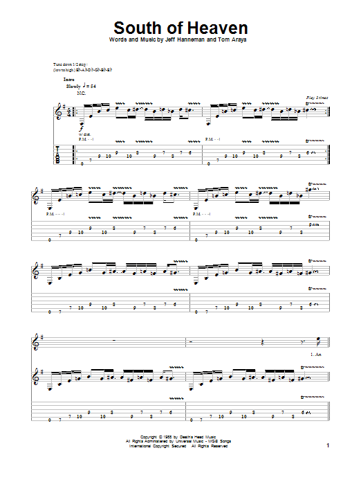 Slayer "South Heaven" Sheet Music | Download Printable PDF Music Notes, Score & chords 174658