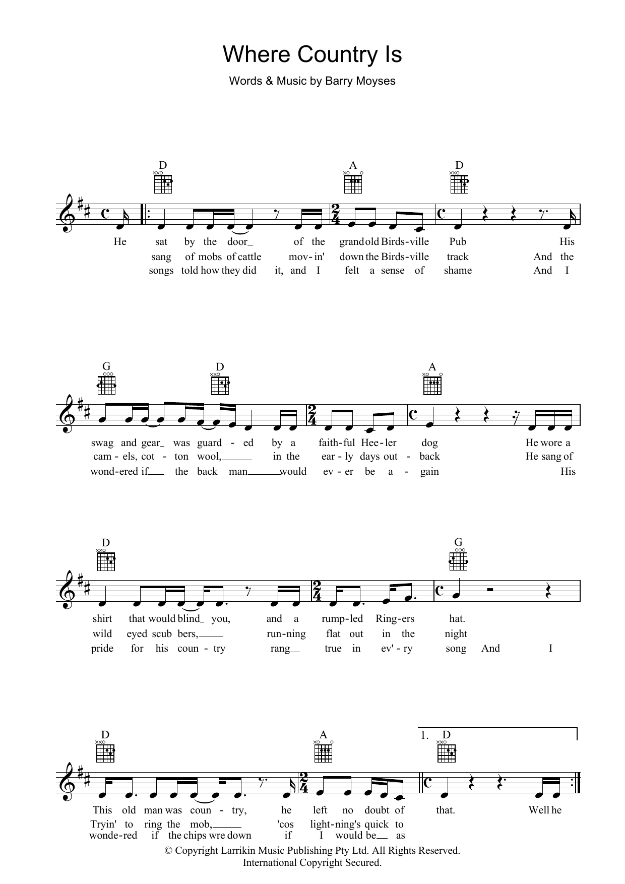 Learn to play Slim Dusty Where Country Is sheet music for Melody Line, Lyrics & Chords in minutes. Slim Dusty Where Country Is sheet music preview music notes and score for Melody Line, Lyrics & Chords including 2 page(s)