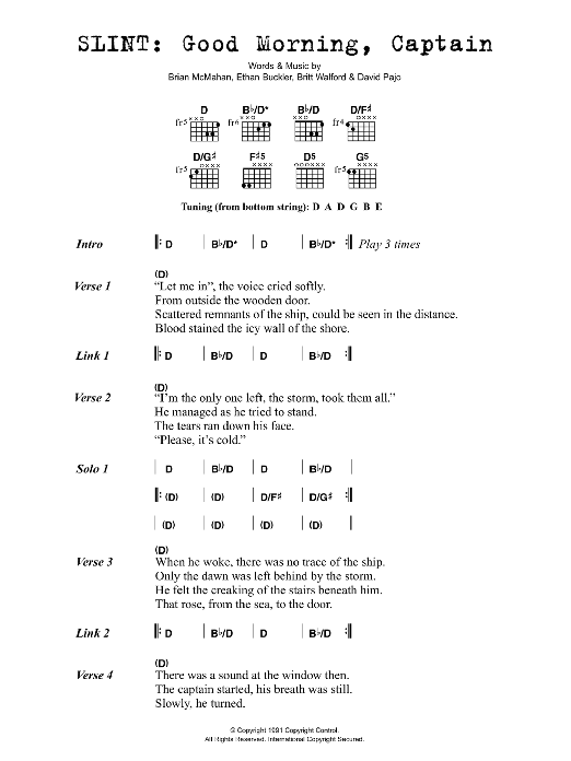 Slint Good Morning, Captain sheet music, chords, lyrics - Printable PDF for Lyrics & Chords
