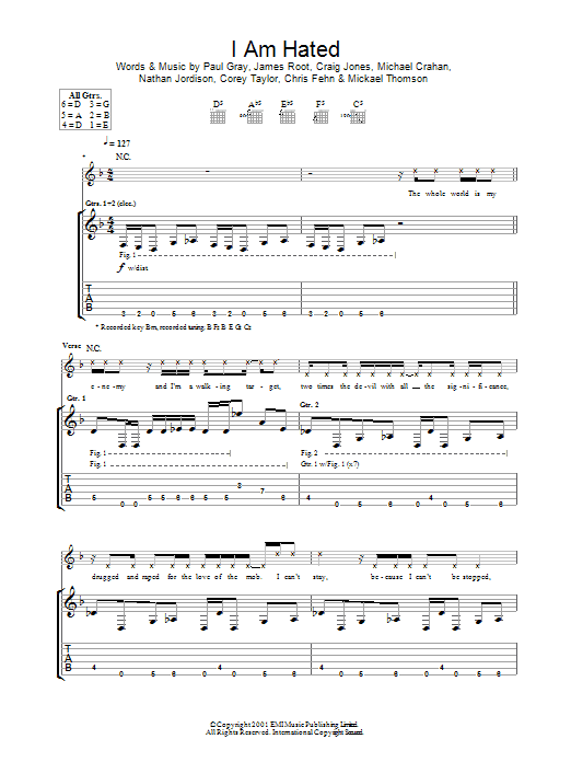 Slipknot I Am Hated sheet music preview music notes and score for Guitar Tab including 7 page(s)