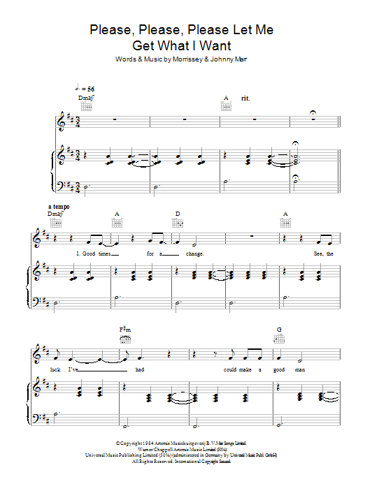 Slow Moving Millie Please, Please, Please, Let Me Get What I Want sheet music, chords, lyrics - Printable PDF for Piano, Vocal & Guitar