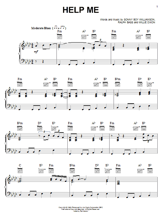 Learn to play Sonny Boy Williamson Help Me sheet music for Piano, Vocal & Guitar (Right-Hand Melody) in minutes. Sonny Boy Williamson Help Me sheet music preview music notes and score for Piano, Vocal & Guitar (Right-Hand Melody) including 6 page(s)