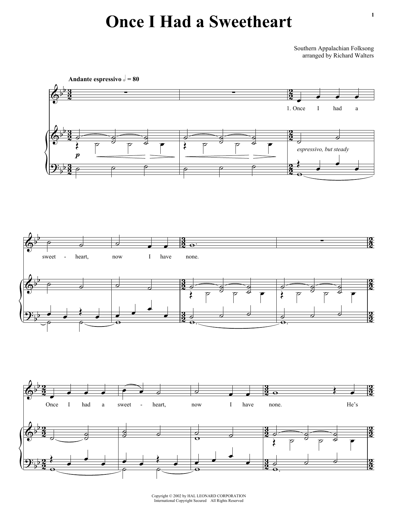 Traditional American Folk Song Once I Had A Sweetheart sheet music preview music notes and score for Piano, Vocal & Guitar (Right-Hand Melody) including 6 page(s)