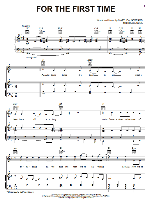 Spectacular! (Movie) For The First Time sheet music, chords, lyrics - Printable PDF for Piano, Vocal & Guitar (Right-Hand Melody)
