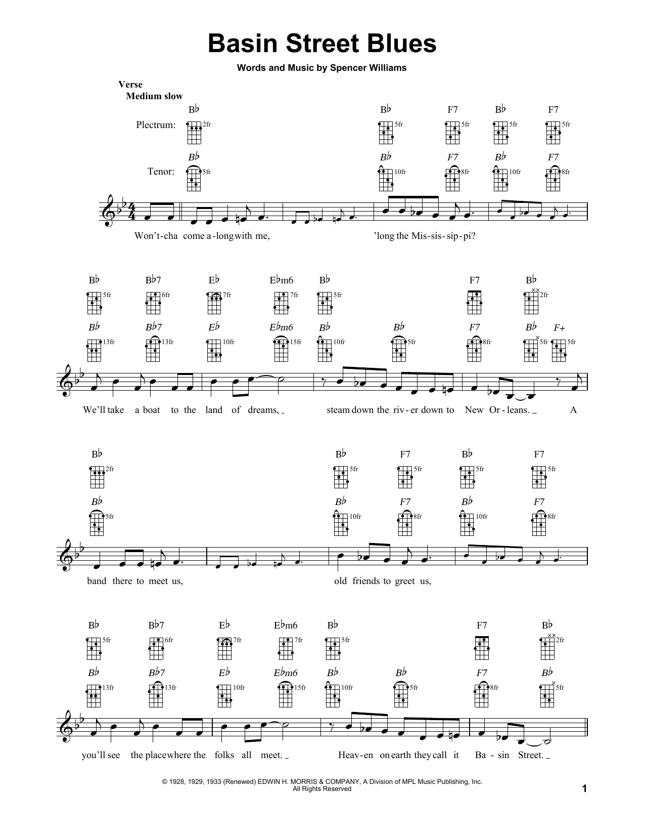 Spencer Williams Basin Street Blues sheet music preview music notes and score for Vibraphone Solo including 1 page(s)