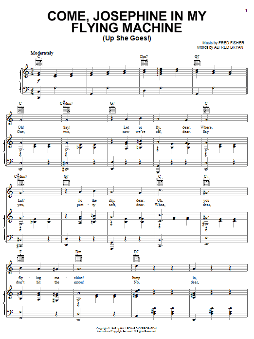 Spike Jones Come, Josephine In My Flying Machine (Up She Goes!) sheet music, chords, lyrics - Printable PDF for Piano, Vocal & Guitar (Right-Hand Melody)