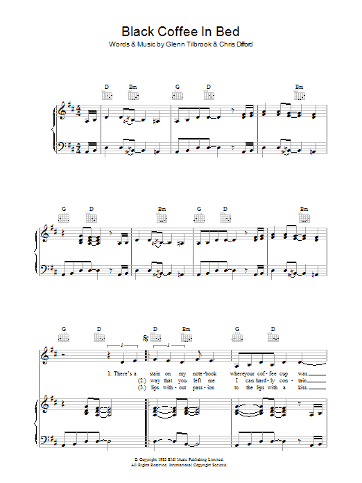 Squeeze Black Coffee In Bed sheet music preview music notes and score for Piano, Vocal & Guitar including 7 page(s)