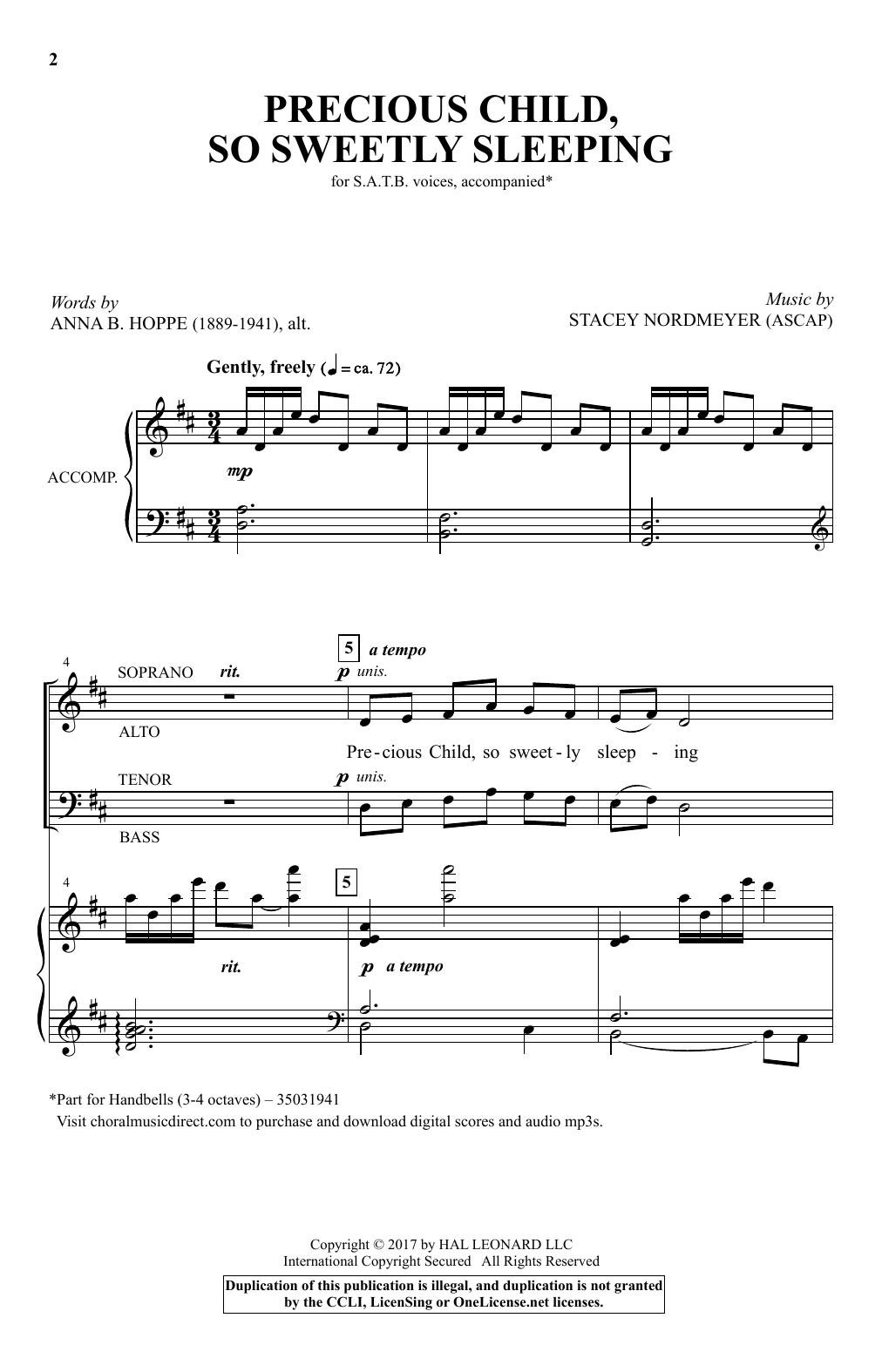 Stacey Nordmeyer Precious Child, So Sweetly Sleeping sheet music, chords, lyrics - Printable PDF for SATB