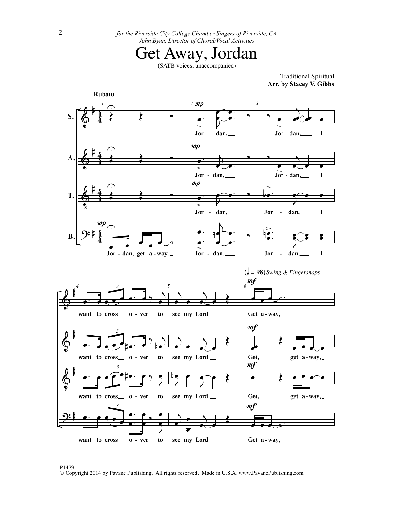 Stacey V. Gibbs Get Away, Jordon sheet music, chords, lyrics - Printable PDF for Choir