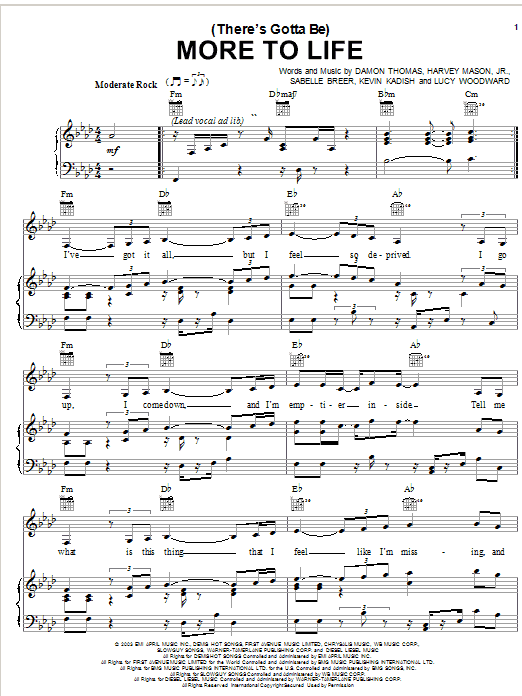 Stacie Orrico (There's Gotta Be) More To Life sheet music, chords, lyrics - Printable PDF for Piano, Vocal & Guitar (Right-Hand Melody)