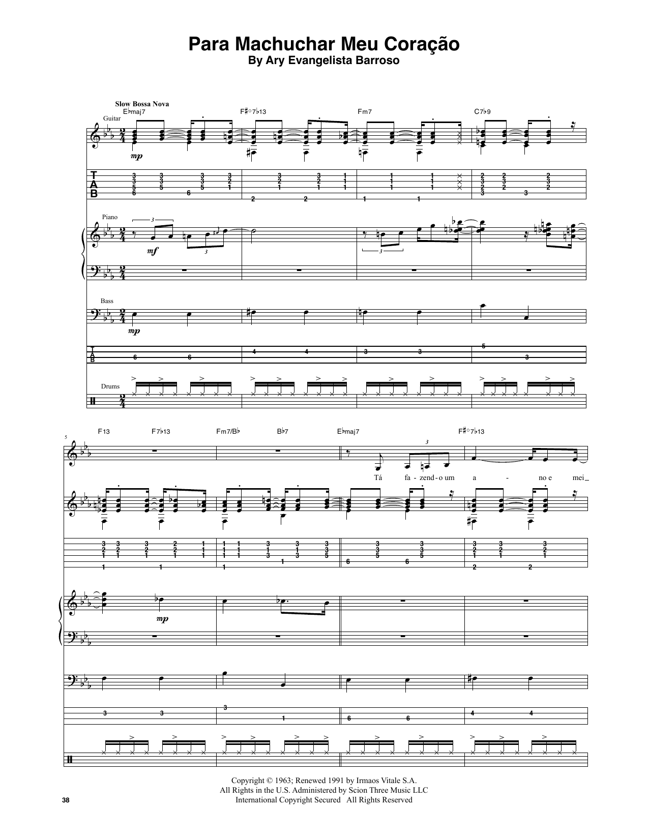 Stan Getz & João Gilberto Para Machuchar Meu Coracao sheet music, chords, lyrics - Printable PDF for Transcribed Score