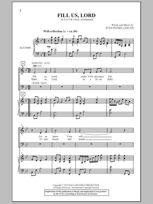 Stan Pethel Fill Us, Lord sheet music, chords, lyrics - Printable PDF for SATB Choir