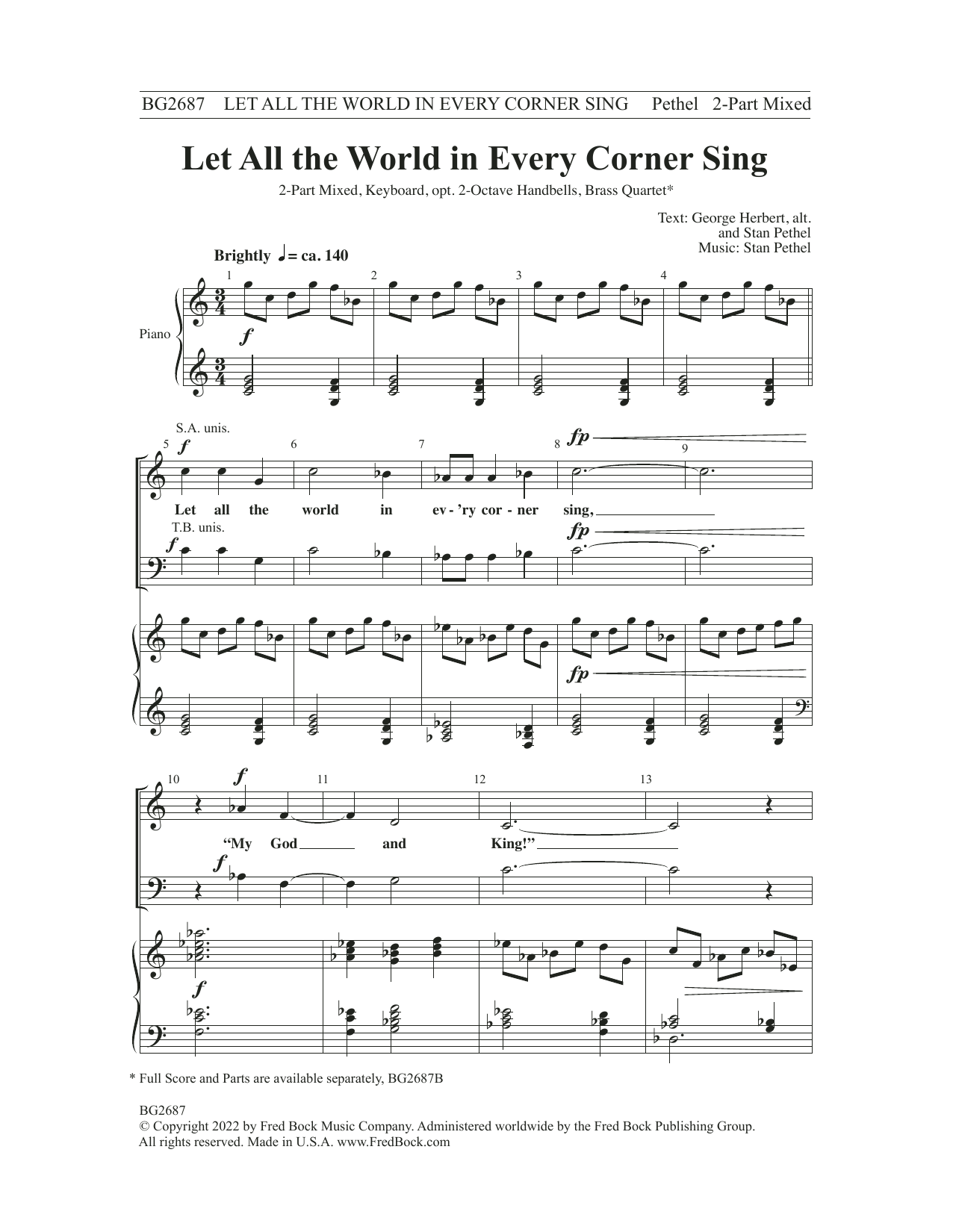 Stan Pethel Let All the World in Every Corner Sing sheet music, chords, lyrics - Printable PDF for SATB Choir