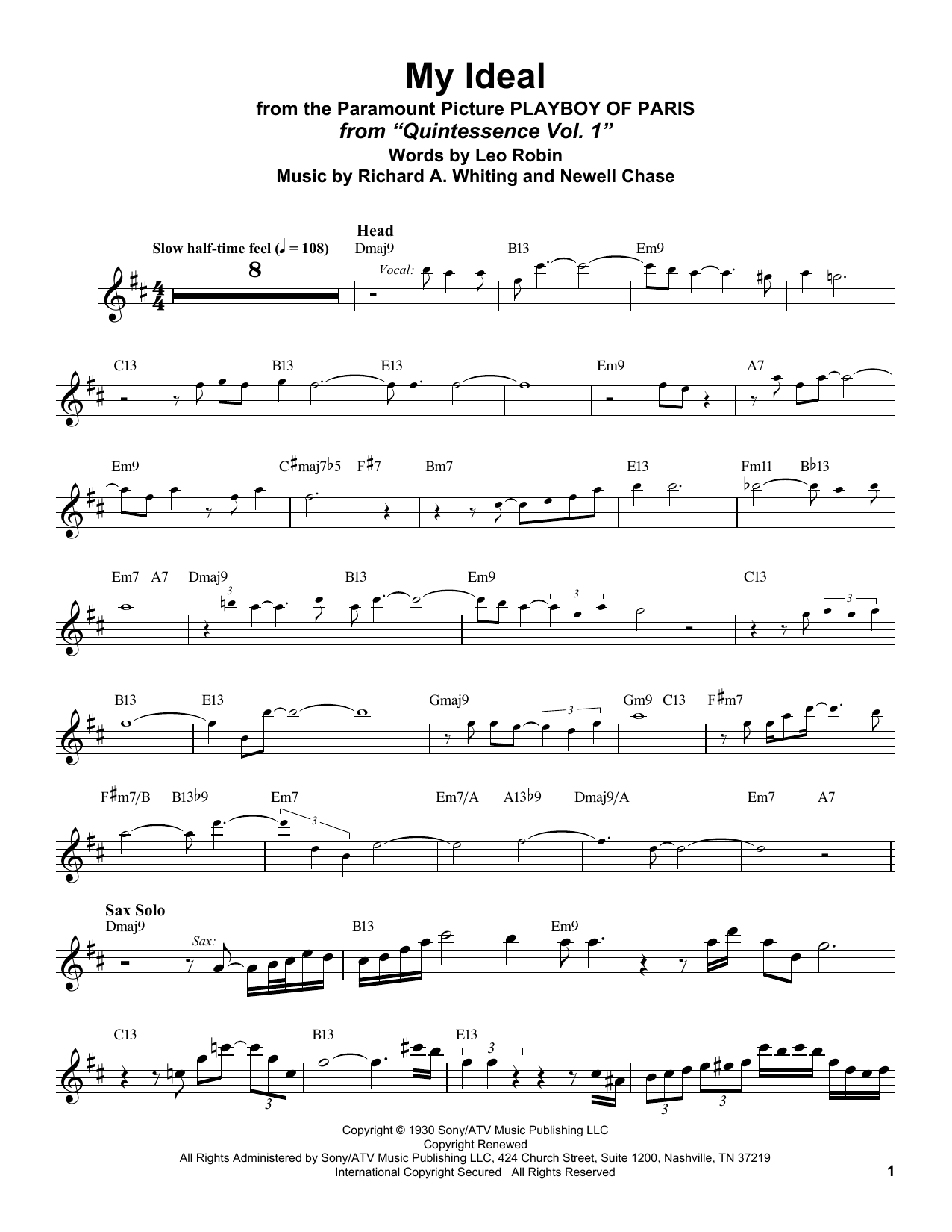 Stan Getz My Ideal sheet music preview music notes and score for Tenor Sax Transcription including 3 page(s)