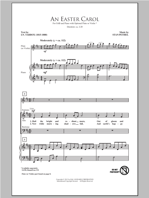 Learn to play Stan Pethel An Easter Carol sheet music for SAB in minutes. Stan Pethel An Easter Carol sheet music preview music notes and score for SAB including 7 page(s)