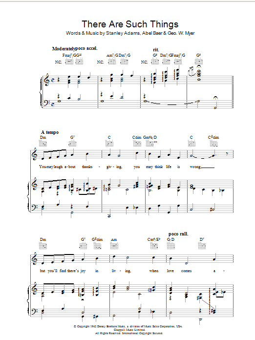 Stanley Adams There Are Such Things sheet music preview music notes and score for Piano, Vocal & Guitar (Right-Hand Melody) including 4 page(s)