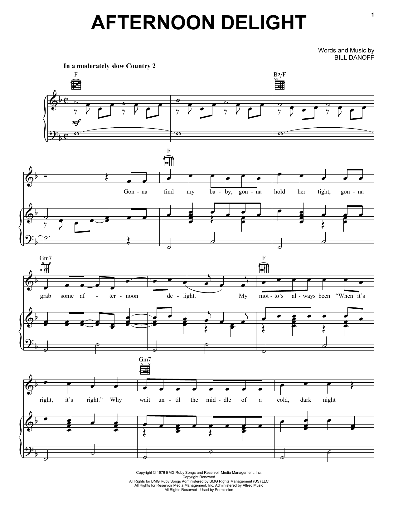 Learn to play Starland Vocal Band Afternoon Delight sheet music for Piano, Vocal & Guitar (Right-Hand Melody) in minutes. Starland Vocal Band Afternoon Delight sheet music preview music notes and score for Piano, Vocal & Guitar (Right-Hand Melody) including 5 page(s)