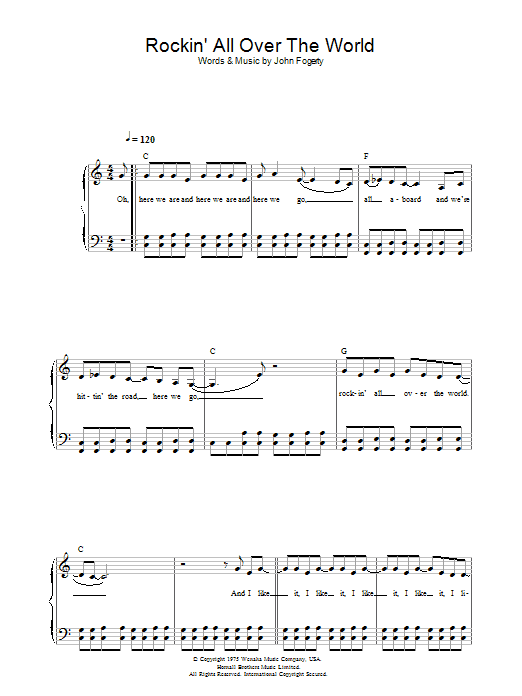 Status Quo Rockin' All Over The World sheet music preview music notes and score for Beginner Piano including 2 page(s)