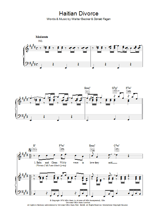 Steely Dan Haitian Divorce sheet music preview music notes and score for Piano, Vocal & Guitar (Right-Hand Melody) including 7 page(s)