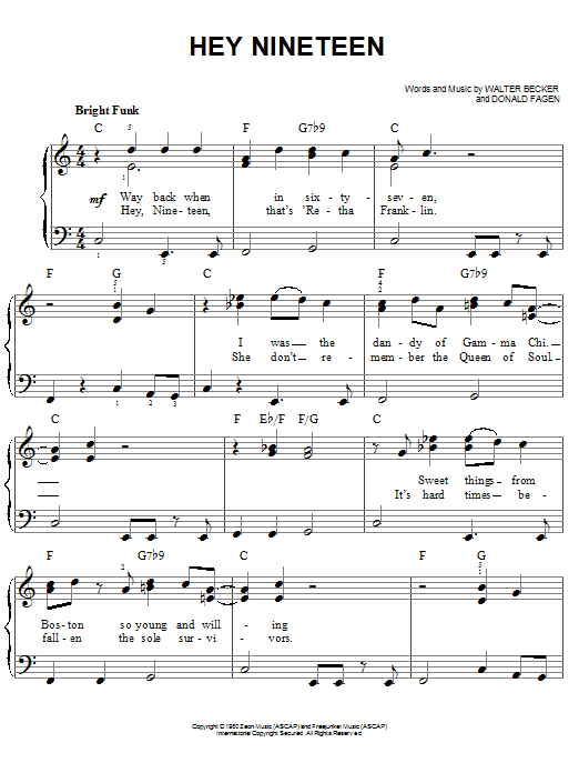 Learn to play Steely Dan Hey Nineteen sheet music for Guitar Tab in minutes. Steely Dan Hey Nineteen sheet music preview music notes and score for Guitar Tab including 3 page(s)