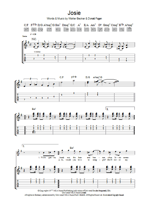 Learn to play Steely Dan Josie sheet music for Guitar Tab in minutes. Steely Dan Josie sheet music preview music notes and score for Guitar Tab including 6 page(s)