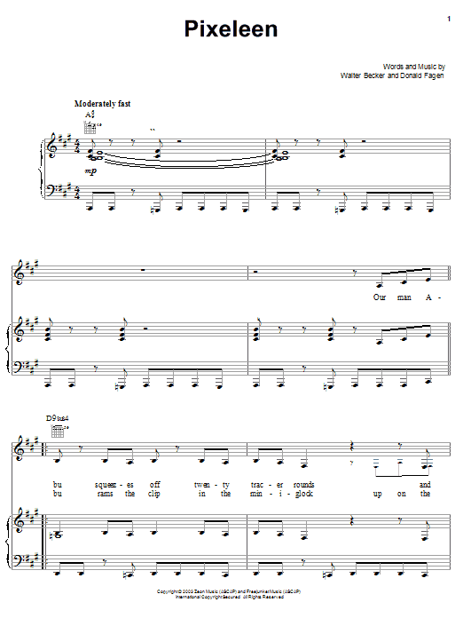 Steely Dan Pixeleen sheet music preview music notes and score for Piano, Vocal & Guitar (Right-Hand Melody) including 9 page(s)