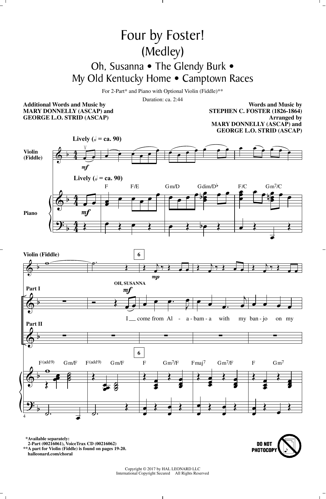 George L.O. Strid Oh, Susanna sheet music, chords, lyrics - Printable PDF for 2-Part Choir