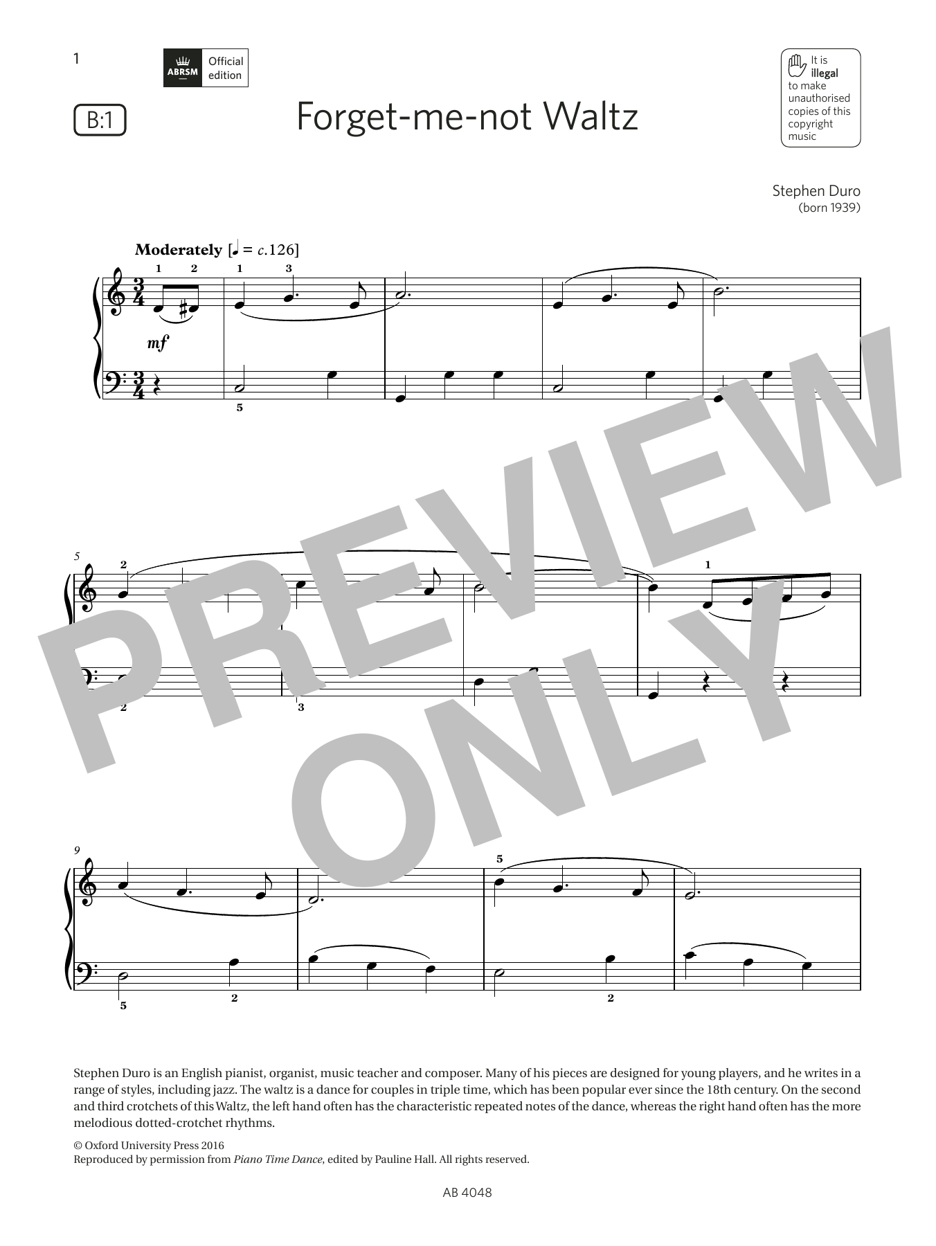 Stephen Duro Forget-me-not Waltz (Grade 2, list B1, from the ABRSM Piano Syllabus 2023 & 2024) sheet music, chords, lyrics - Printable PDF for Piano Solo
