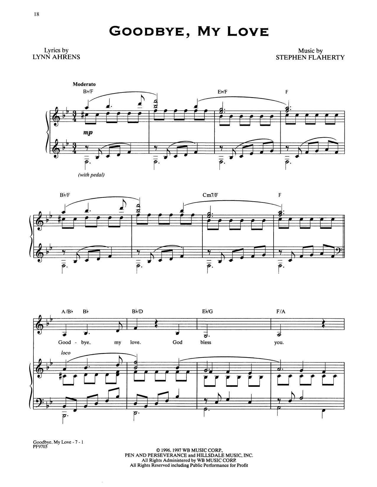 Stephen Flaherty and Lynn Ahrens Goodbye, My Love (from Ragtime: The Musical) sheet music, chords, lyrics - Printable PDF for Piano & Vocal