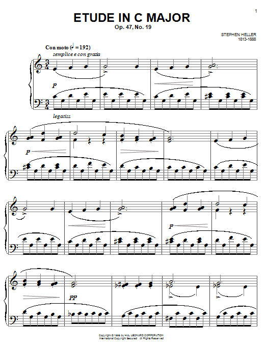 Stephen Heller Etude in C Major, Op. 47, No. 19 sheet music, chords, lyrics - Printable PDF for Easy Piano