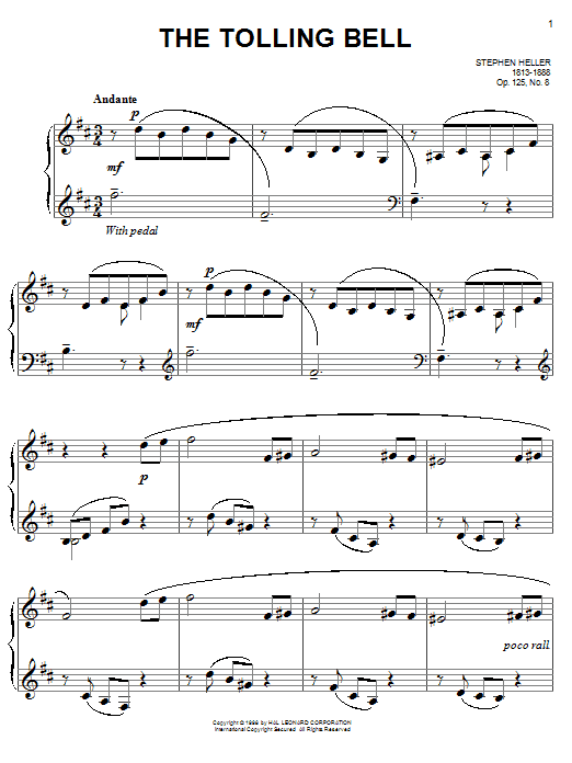 Stephen Heller The Tolling Bell, Op. 125, No. 8 sheet music, chords, lyrics - Printable PDF for Piano Solo