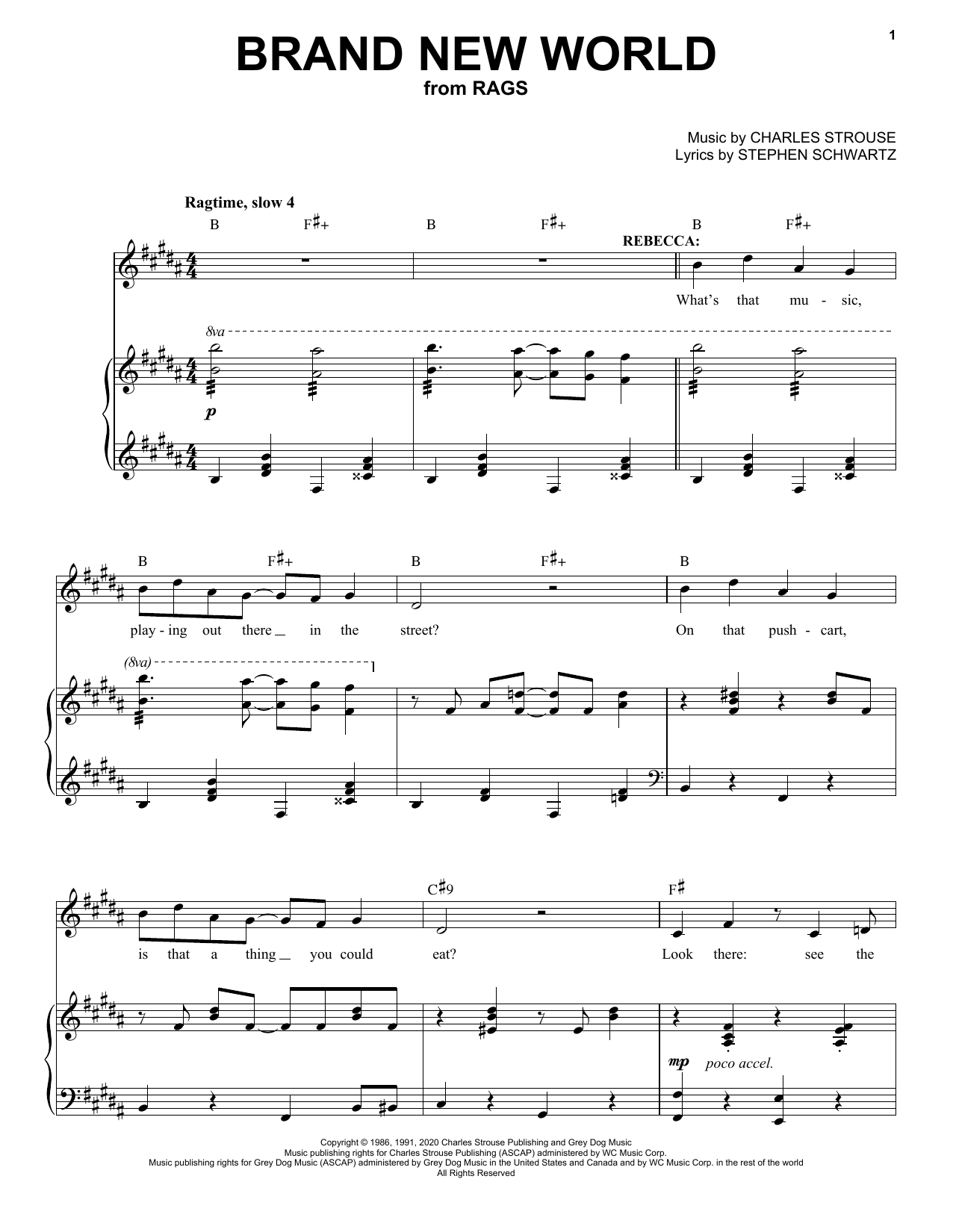 Stephen Schwartz & Charles Strouse Brand New World (from Rags: The Musical) sheet music, chords, lyrics - Printable PDF for Piano & Vocal